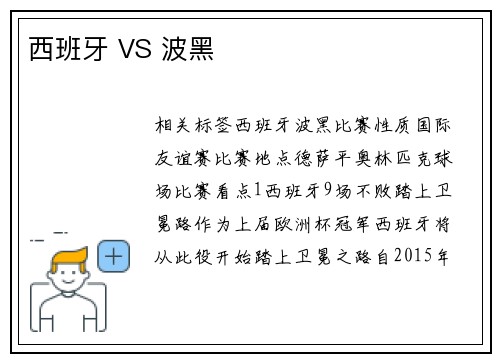 西班牙 VS 波黑