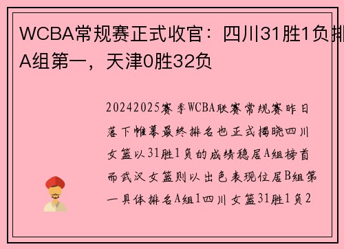 WCBA常规赛正式收官：四川31胜1负排A组第一，天津0胜32负